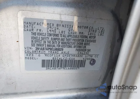 2014 Nissan Sentra S z USA, uszkodzony, nr VIN 3N1AB7AP9EL688029